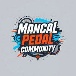 A dynamic and engaging t-shirt design for a mancal pedal community, featuring vibrant and energetic typography with the words "Mancal Pedal Community" prominently displayed