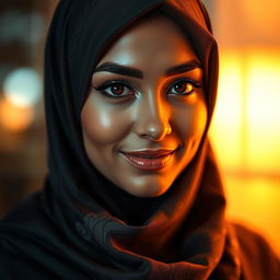 A beautiful woman wearing a stylish hijab, exuding confidence and a chic, elegant sense of sensuality