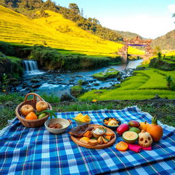 A picturesque picnic scene set in the lush landscapes of Bali