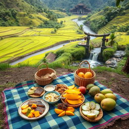 A picturesque picnic scene set in the lush landscapes of Bali