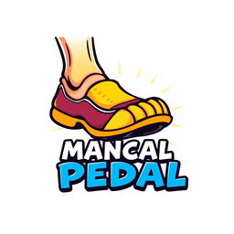 A vibrant and dynamic cartoon image of a foot stepping on a bicycle pedal, showcasing the action and movement in a lively and energetic way