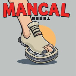 A cartoon illustration of a foot, stylishly depicted in a vibrant and dynamic manner, stepping on a bicycle pedal