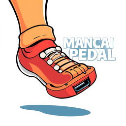 A cartoon illustration of a foot, stylishly depicted in a vibrant and dynamic manner, stepping on a bicycle pedal