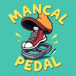 A fun and vibrant cartoon illustration of a foot energetically stepping on a bicycle pedal