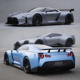 A fusion of a Nissan GTR's distinctive design with the audacious aesthetics and raw power of a Devel Sixteen, creating a unique super sports car concept