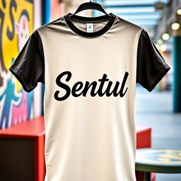 a stylish casual t-shirt featuring the word "Sentul" in bold, artistic typography