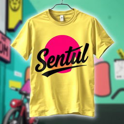 a stylish casual t-shirt featuring the word "Sentul" in bold, artistic typography