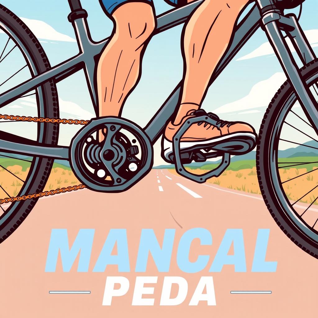 A dynamic and energetic illustration of a person stepping on the pedals of a bicycle, capturing the motion and enthusiasm of cycling