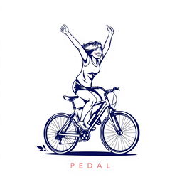 Person energetically riding a pedal bicycle, with the phrase 'MANCAL PEDAL' artistically integrated into the design