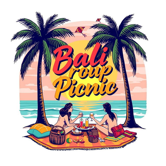 A vibrant T-shirt design for a group picnic in Bali