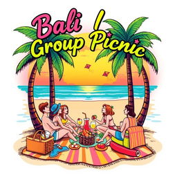 A vibrant T-shirt design for a group picnic in Bali