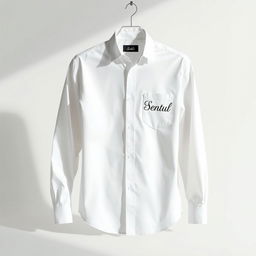 a crisp white long-sleeve shirt featuring the word "Sentul" elegantly embroidered on the right chest