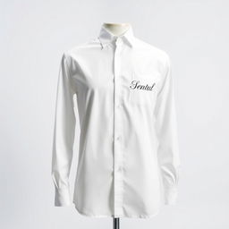 a crisp white long-sleeve shirt featuring the word "Sentul" elegantly embroidered on the right chest