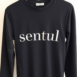 a black long-sleeve shirt with the word "sentul" written on it in a stylish font