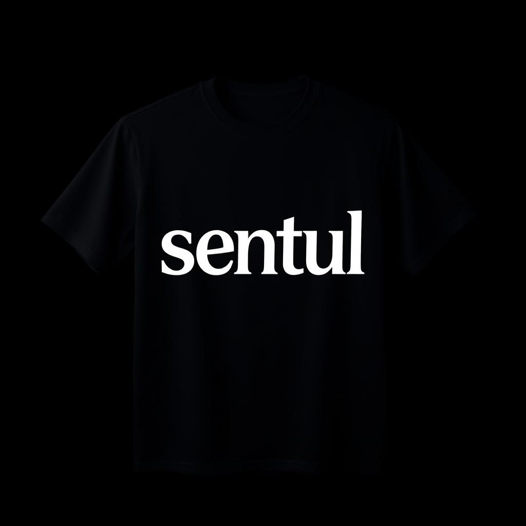 a black shirt with the word "sentul" written on it in a stylish, bold font