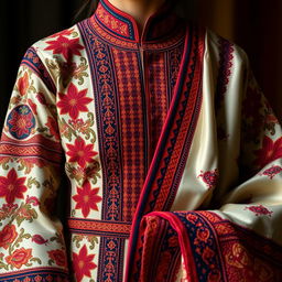 A traditional or contemporary outfit, with intricate patterns and vibrant colors that highlight cultural significance