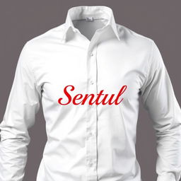 A crisp white shirt featuring the word 'Sentul' in an elegant font