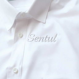 A crisp white dress shirt with 'Sentul' elegantly embroidered on the left chest