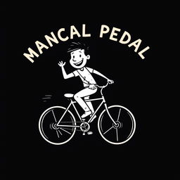 Cartoon illustration of a person energetically riding a pedal bicycle, featuring bold and playful lines