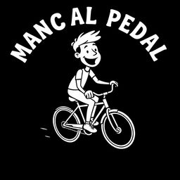 Cartoon illustration of a person energetically riding a pedal bicycle, featuring bold and playful lines