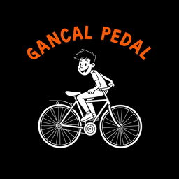 Cartoon illustration of a person energetically riding a pedal bicycle, featuring bold and playful lines