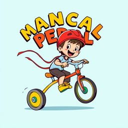 A cartoon illustration depicting a child energetically pedaling a tricycle