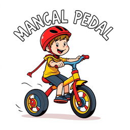 A cartoon illustration depicting a child energetically pedaling a tricycle