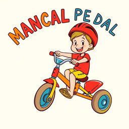 A cartoon illustration depicting a child energetically pedaling a tricycle