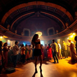 Inside a historic Nepali dance club with a grand, round architectural design