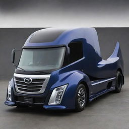 Imagine an unusual fusion of a Hino truck's robust design and the high-performance, sleek aesthetics of a Devel Sixteen, creating an avant-garde super truck concept