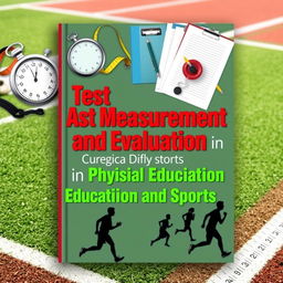 A visually engaging book cover for "Test Measurement and Evaluation in Physical Education and Sports