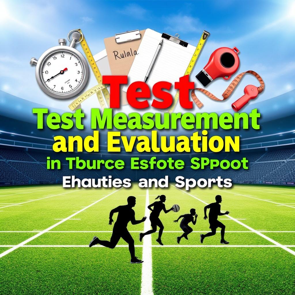 A visually engaging book cover for "Test Measurement and Evaluation in Physical Education and Sports