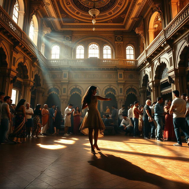 Inside an old Indian dance club showcasing grand, historical architecture