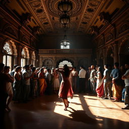 Inside an old Indian dance club showcasing grand, historical architecture