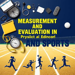 A visually striking book cover for "Test Measurement and Evaluation in Physical Education and Sports," featuring an eye-catching design that combines elements of education and athletics