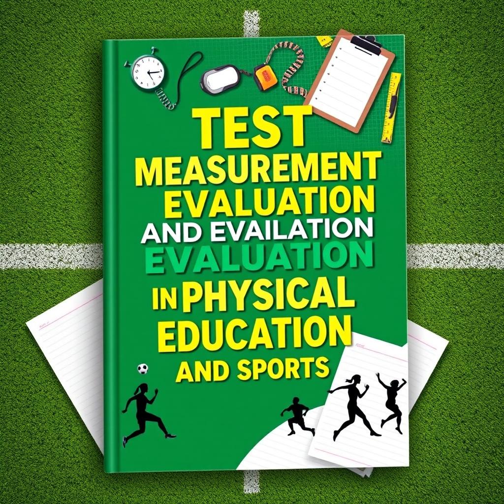 An eye-catching book cover design for "Test Measurement and Evaluation in Physical Education and Sports