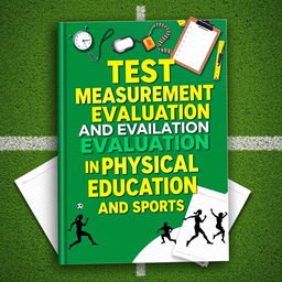 An eye-catching book cover design for "Test Measurement and Evaluation in Physical Education and Sports