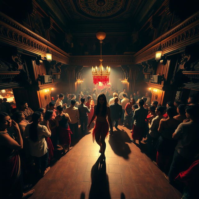 Inside an old Nepali dance club with grand, historical architecture