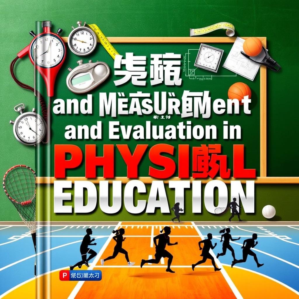 A dynamic book cover for "Test Measurement and Evaluation in Physical Education and Sports," featuring an engaging and educational design