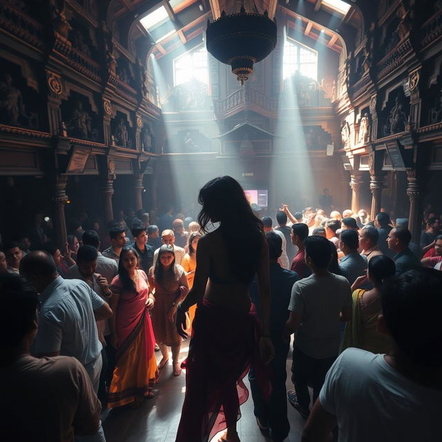 Inside an old Nepali dance club showcasing majestic and ancient architecture