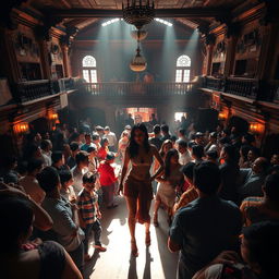 Inside an old Nepali dance club with grand and historic architecture