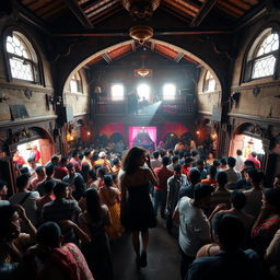 Inside an old Nepali dance club with impressive, historic architecture