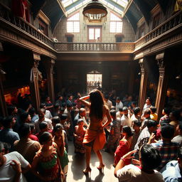 Inside an old Nepali dance club with impressive, historic architecture