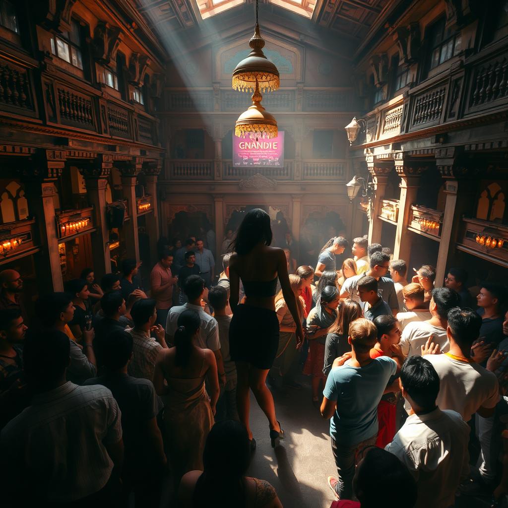 Inside an old Nepali dance club with impressive, historic architecture