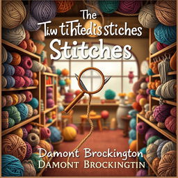 A whimsical and engaging book cover for "The Twisted Stitches," a cozy mystery novel