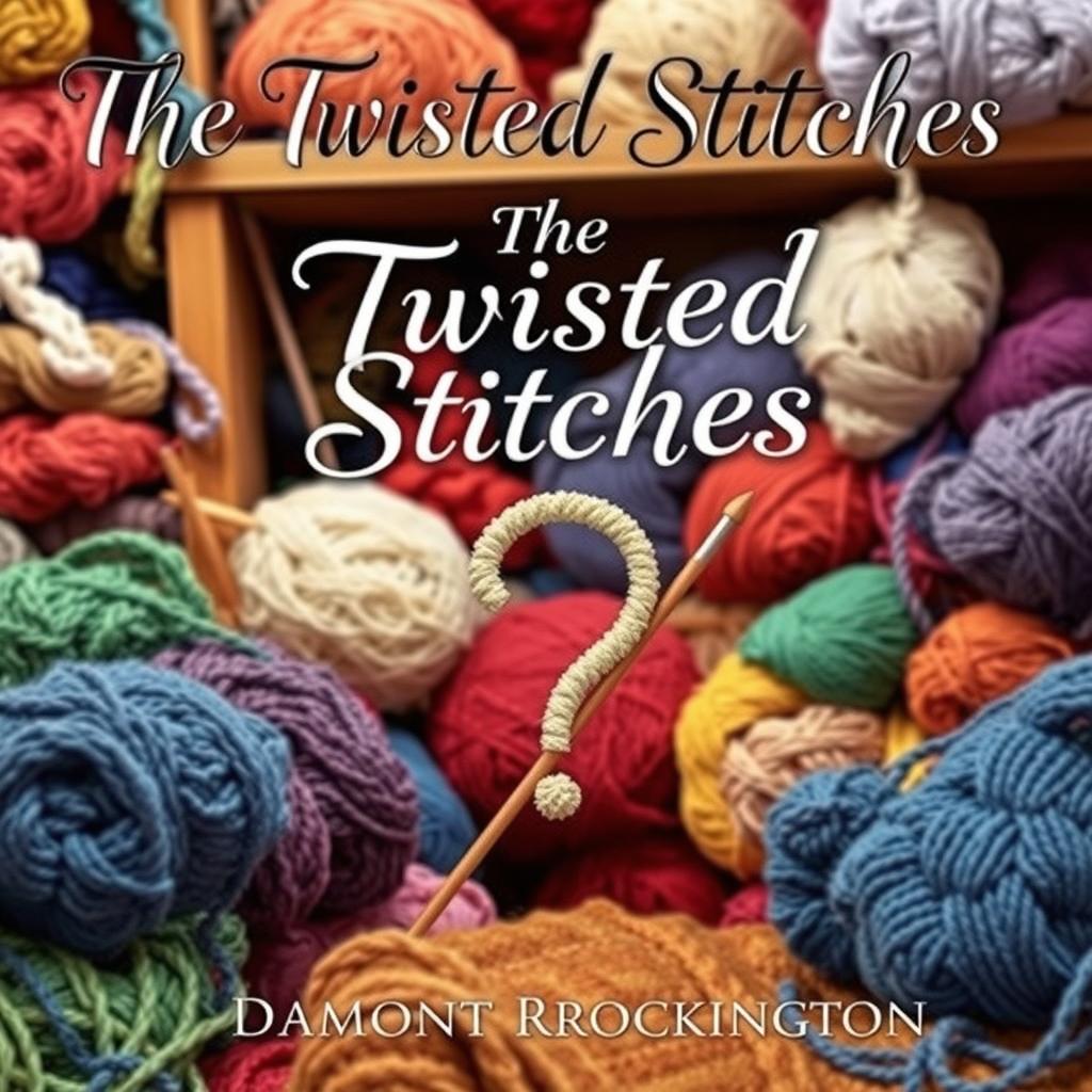 An inviting book cover for "The Twisted Stitches," a cozy mystery novel