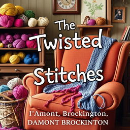 An enticing book cover for "The Twisted Stitches," a cozy mystery novel