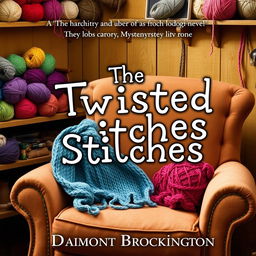 An enticing book cover for "The Twisted Stitches," a cozy mystery novel