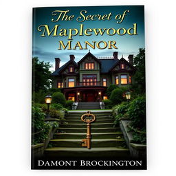 A captivating book cover for "The Secret of Maplewood Manor," a cozy mystery novel by Damont Brockington