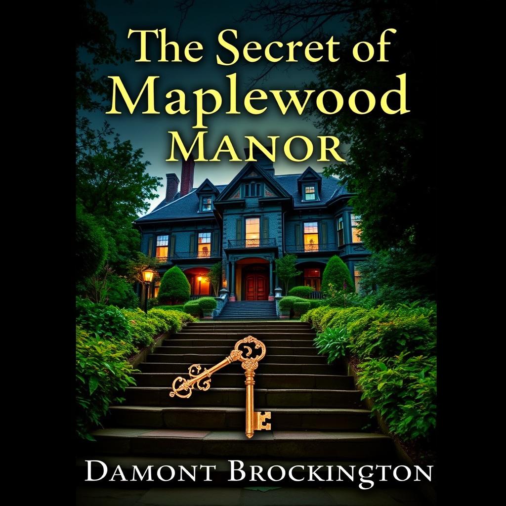 A captivating book cover for "The Secret of Maplewood Manor," a cozy mystery novel by Damont Brockington